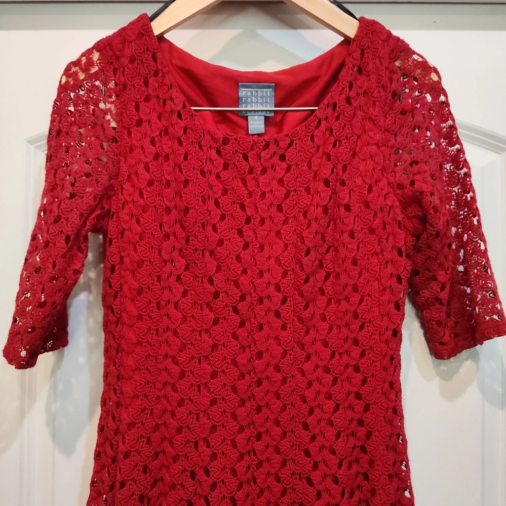 Rabbit Rabbit Rabbit Red Crochet Midi Dress - Picture 3 of 11